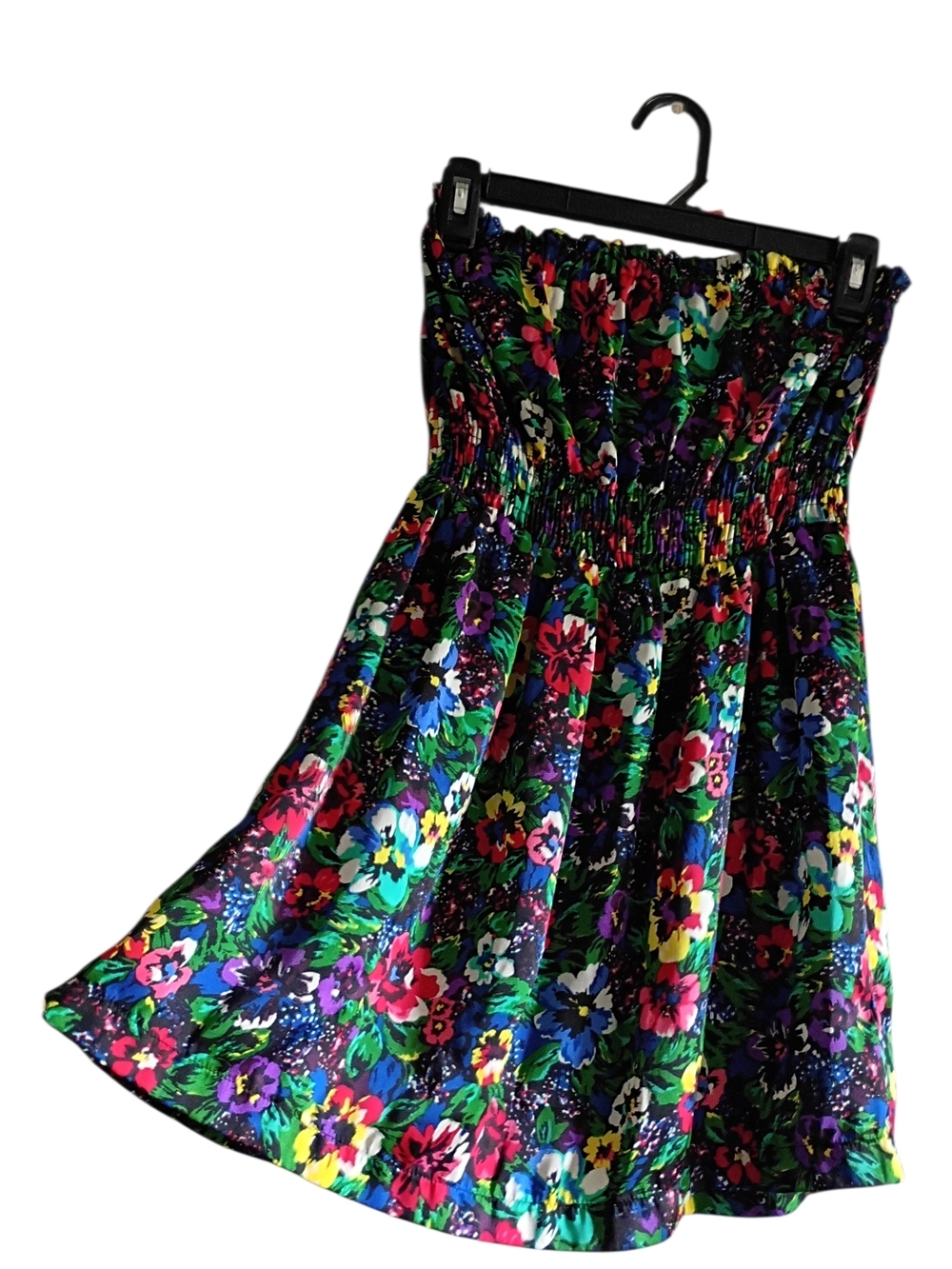 Forever 21 Multicolor Floral Strapless Dress — Green, Blue, Purple, Red